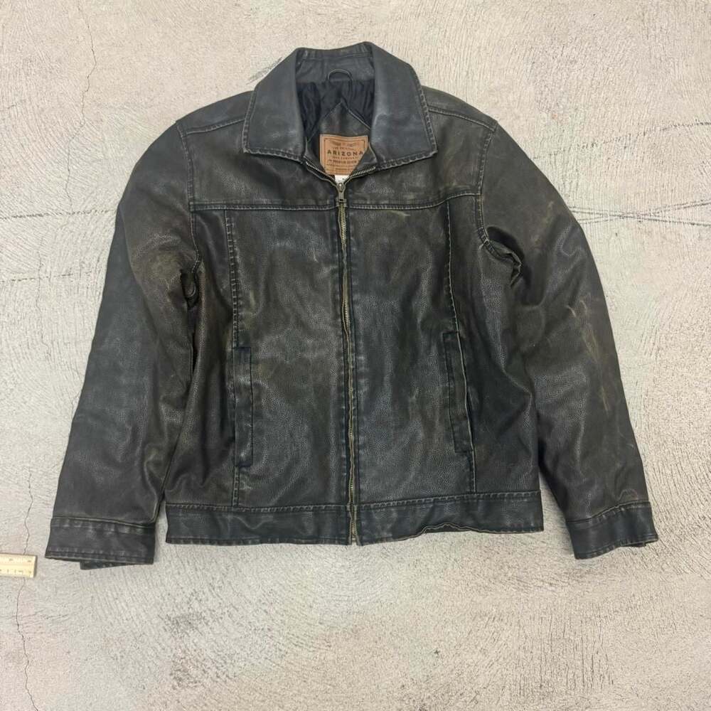 Arizona Jean Company Faux Leather Distressed Zip Up Jacket